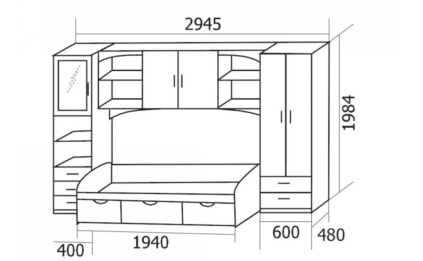 размеры мебели в спальне
